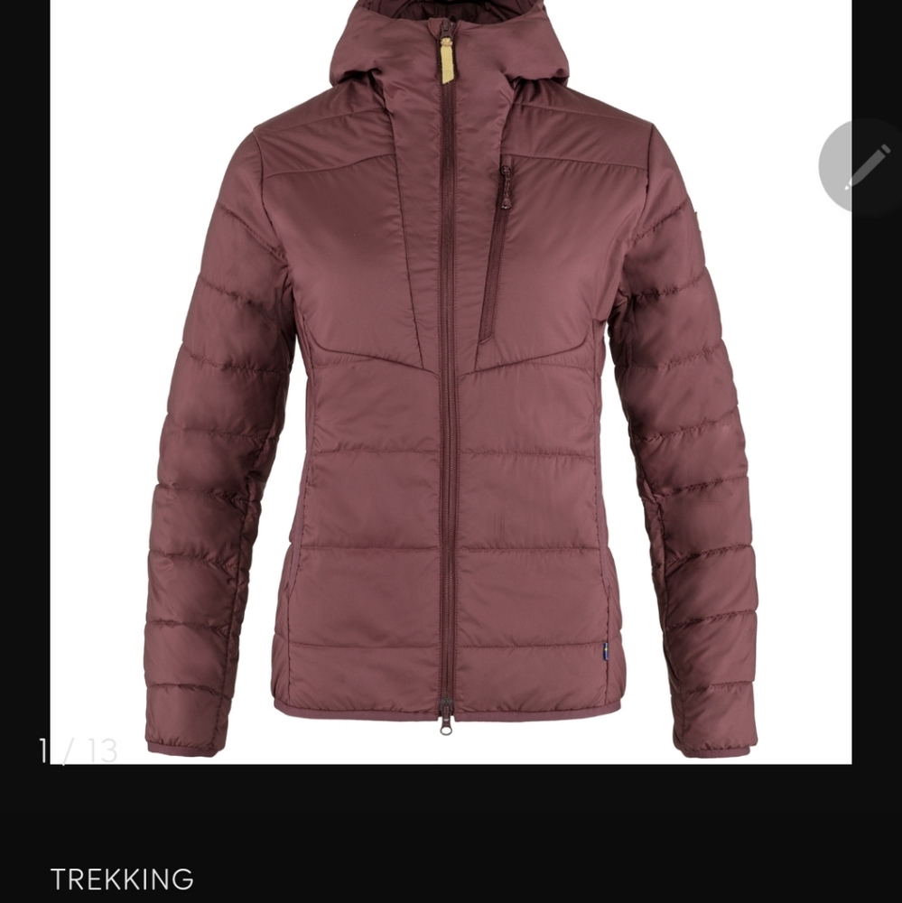 Fjallraven Padded Hoodie (down jacket) Small size Burgundy (Port)